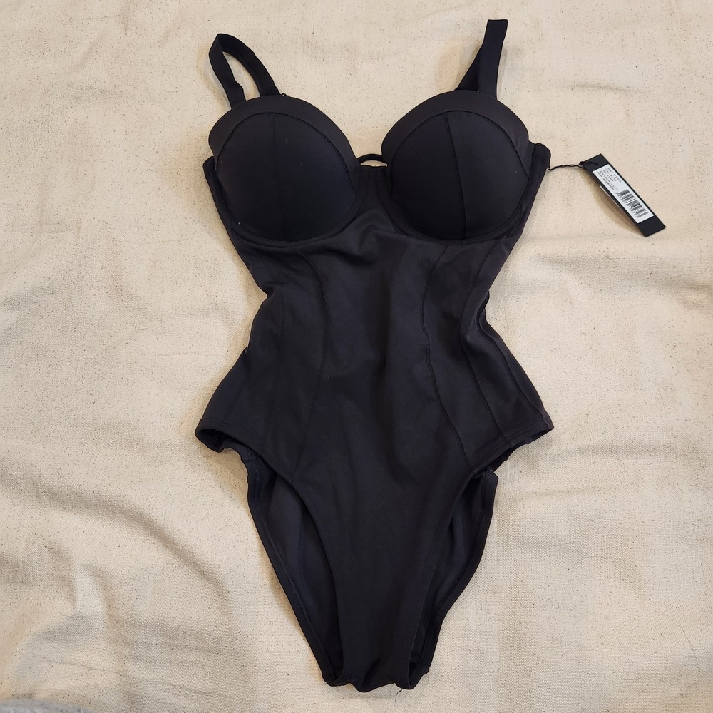 New TA3 Black Lushy One Piece Small Regular Long Swimsuit F / G Cup Corset S